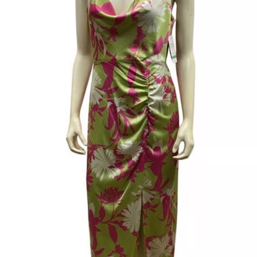 TAYLOR Floral Dress Ruched Front Spaghetti Straps Midi Sz 10 NWT $128